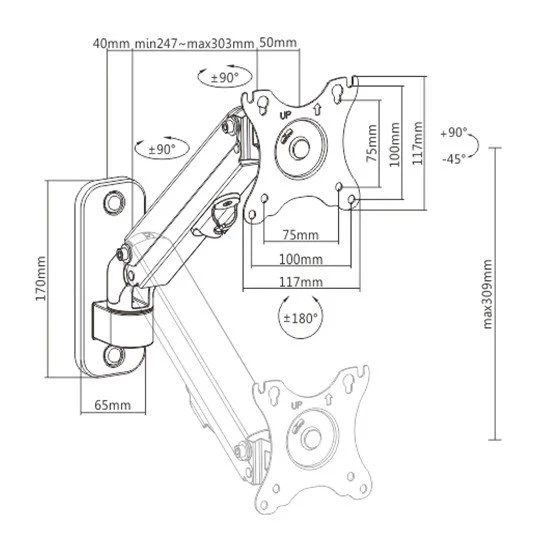 Кронштейн для монітора Gembird MA-WA1-01 17-27" 7 кг - зображення 2