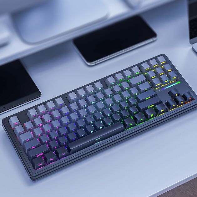 Беспроводная механическая клавиатура Attack SHARK M87 PRO V2 (87 клавиш, BT5.0, 2.4 Гц, USB Type-C, RGB, 5000 мАч, Gradient Gray) - изображение 4