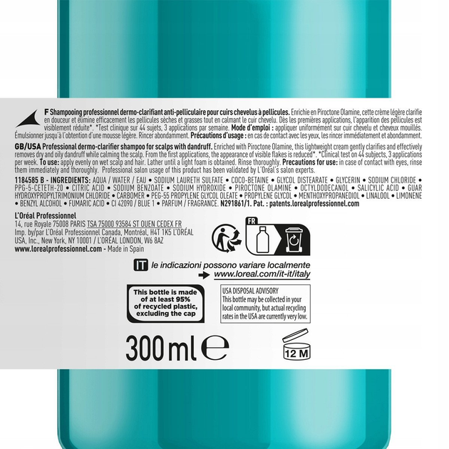 Шампунь проти лупи L'Oreal Professionnel Serie Expert Scalp Advanced очищаючий 300 мл (3474637109387) - зображення 2