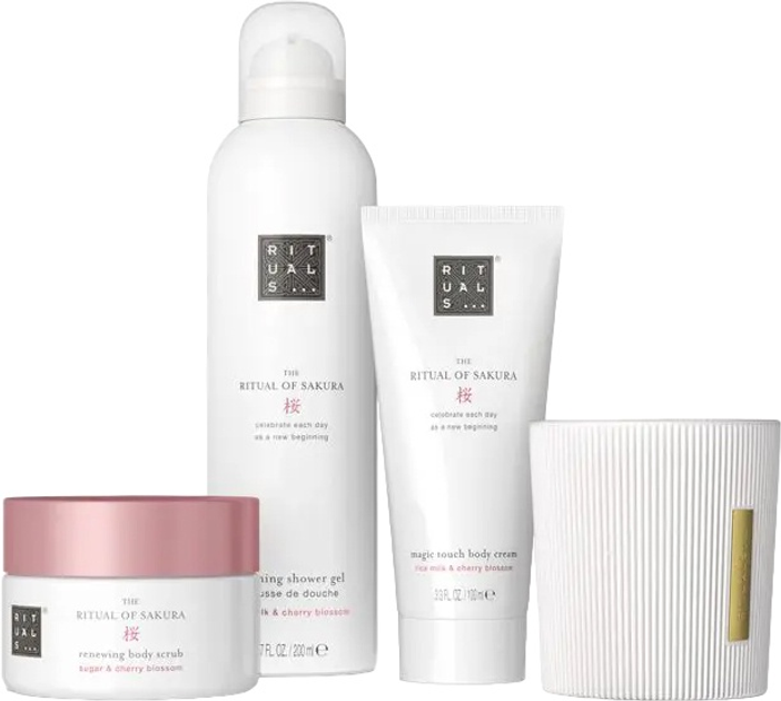 Zestaw Rituals The Ritual Of Sakura Krem do ciala 100 ml + Peeling do ciala 125 ml + Zel pod prysznic 200 ml + Swieca zapachowa 140 g (8719134184549) (955555911447421) - Outlet - obraz 2