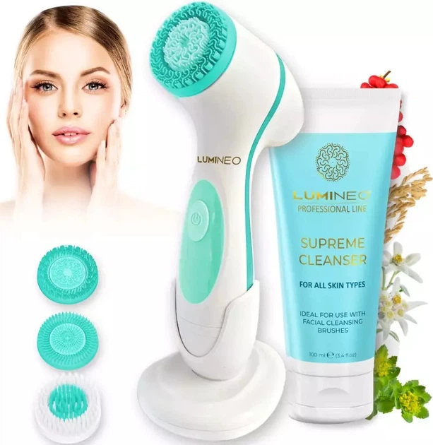 Szczoteczka do twarzy Lumineo Brush Classic 3 końcówki + żel do wszystkich rodzajów skóry (5904726872482) - obraz 1