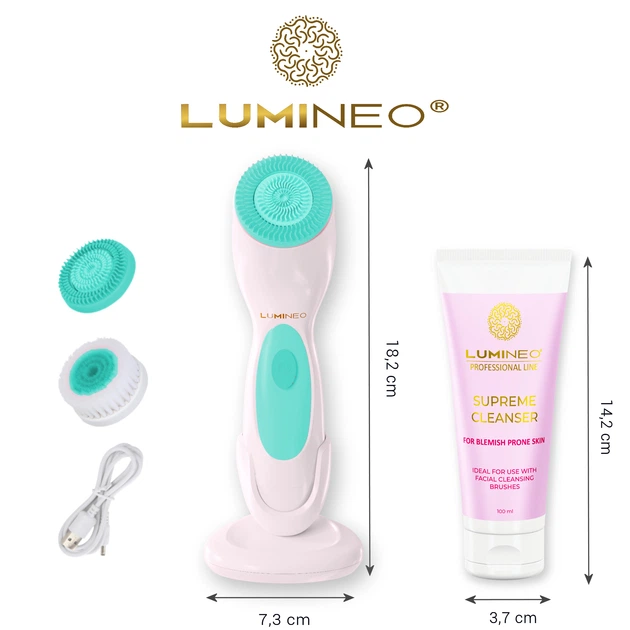 Szczoteczka do twarzy Lumineo Brush Classic 3 końcówki + żel do skóry problematycznej (5904726872444) - obraz 5