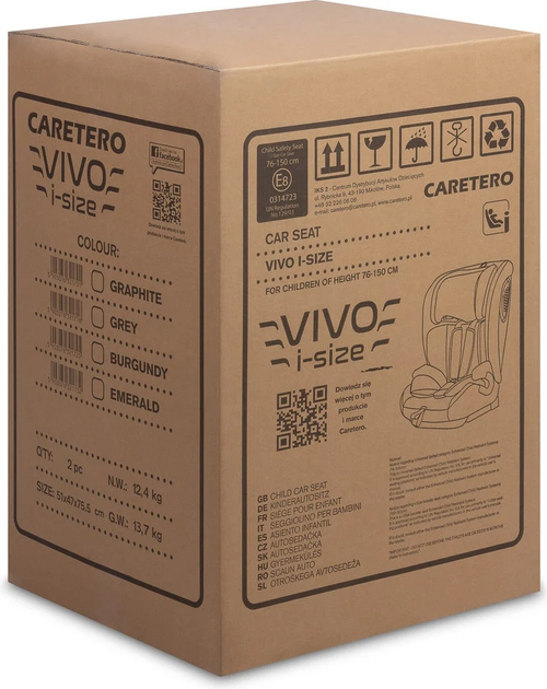 Fotelik samochodowy Caretero Vivo I-Size Isofix od 76 cm do 150 cm Burgundy TERO-2052 (5903076321725) - obraz 7