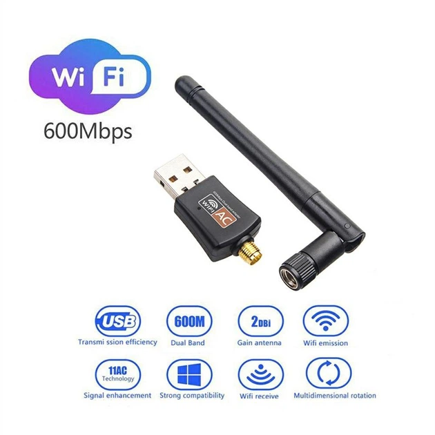 Зовнішній двохдіапазонний мережевий USB Wi-Fi 5 600Mbps адаптер AC600 2.4G+5GHz швидкісний з антеною для ПК та ноутбука - зображення 8