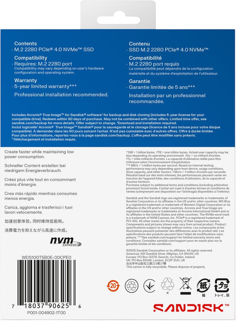 Dysk SSD Western Digital SN5100 1TB M.2 2280 NVMe PCIe 4.0 x4 3D CBA NAND (WDS100T5B0E-00CPE0) - obraz 6
