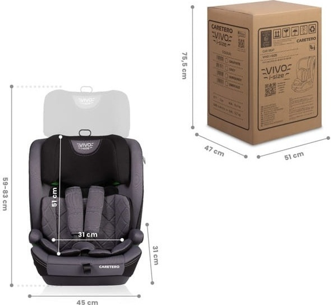 Fotelik samochodowy Caretero Vivo I-Size Isofix od 76 cm do 150 cm Szmaragdowy TERO-2053 (5903076321732) - obraz 8