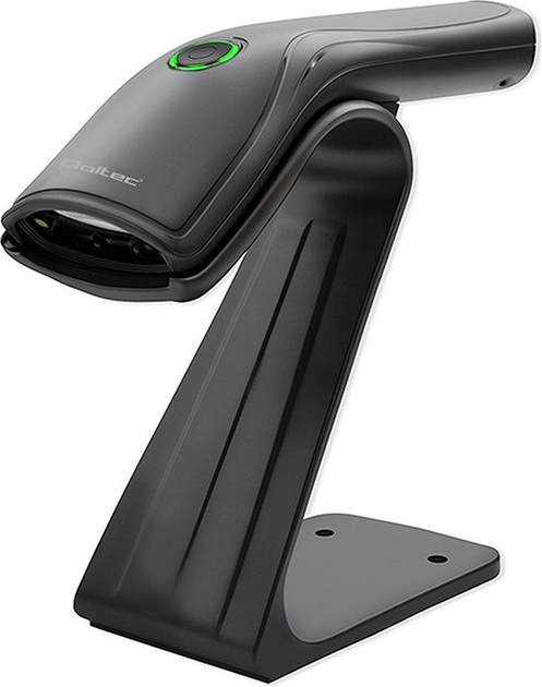 Skaner kodów kreskowych Qoltec 1D USB + stojak na skaner Czarny (5901878508528) - obraz 1