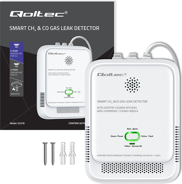 Czujnik wycieku gazu ziemnego i czadu Qoltec 85dB LED (5901878525785) - obraz 13