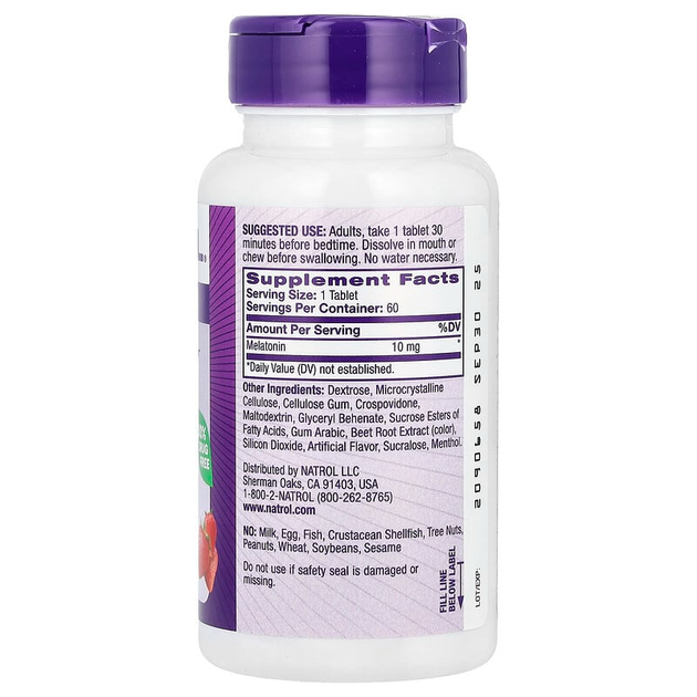 Мелатонін (смак полуниці), Natrol, 10 мг, 60 таблеток, (NTL-06211) - зображення 2