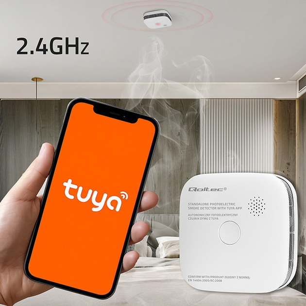 Датчик диму Qoltec з батареєю Tuya Wi-Fi 85 дБ LED (5901878525792) - зображення 5
