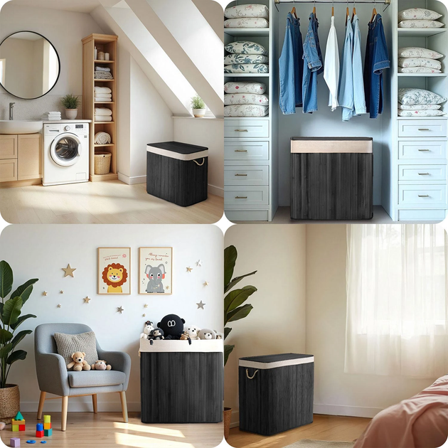 Bambusowy kosz na pranie Massido czarny 100 l (5903890625115) - obraz 12