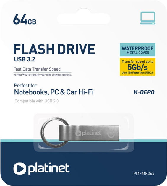 Флеш пам'ять Platinet 64GB USB 3.2 K-Depo Silver (PMFMK364) - зображення 2