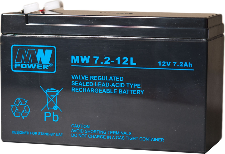 Akumulator MW Power VRLA AGM MW 7.2-12L 12V 7.2 Ah (5902135113165) - obraz 1