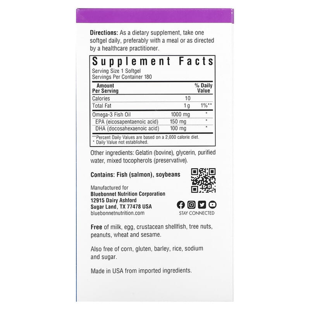 Натуральна Омега-3 із лососевого жиру, Bluebonnet Nutrition, 180 желатинових капсул (BLB-00953) - зображення 2