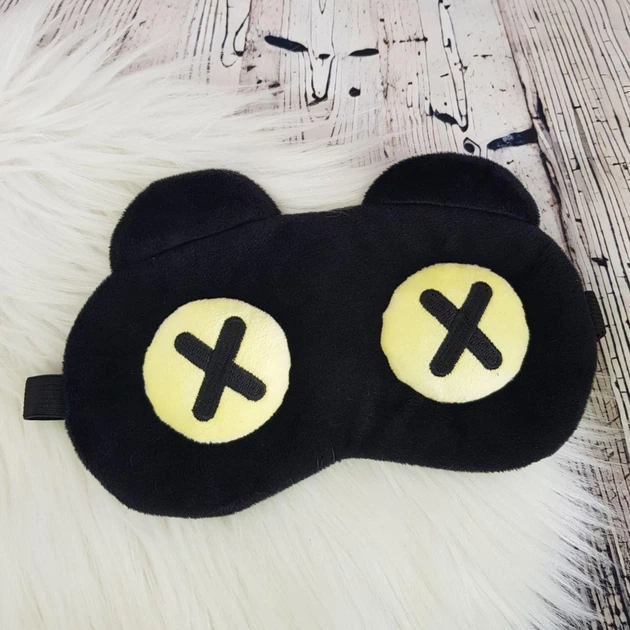 Маска для сна плюшевая «Котик» черная с ушками - Фото 1 Маска для сна плюшевая «Котик» черная с ушками - изображение 1
