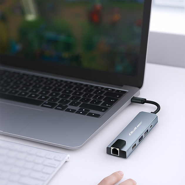 USB Hub Qoltec Hub Adapter USB-C PD 100 W 5 in 1 Grey (5901878537955) - obraz 4