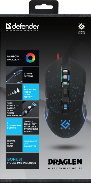 Мышь Defender Draglen GM-907 USB Rainbow + pad Black (4745090826500) - изображение 5