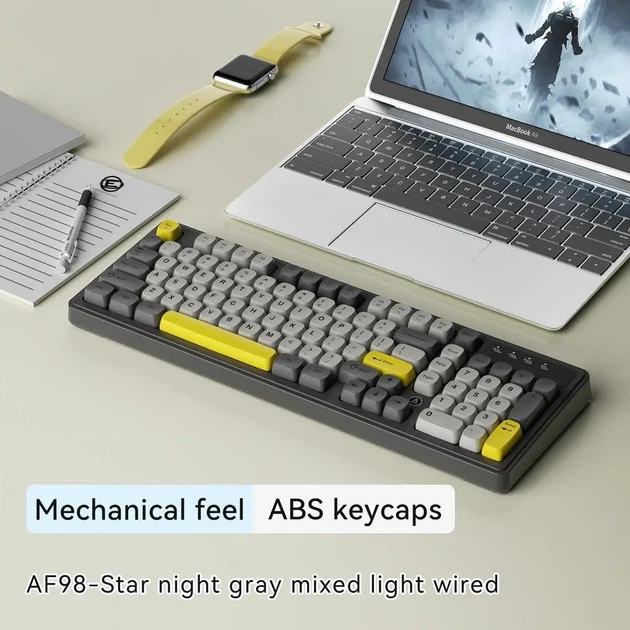 Игровая клавиатура Ajazz AF98 (97 клавиш, RGB-подсветка, USB-C, черно-желто-серая) - изображение 3