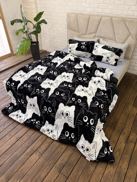 Одеяло холлофайбер Cappone из микрофибры Котики 200х220 см + 2 подушки 40х60 см - Фото 3 Одеяло холлофайбер Cappone из микрофибры Котики 200х220 см + 2 подушки 40х60 см - изображение 3