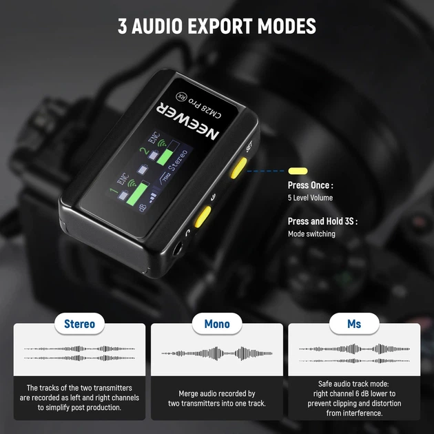 Беспроводной петличный микрофон с зарядным кейсом NEEWER CM28 PRO для камеры, смартфона, планшета, ноутбука - Фото 6 Беспроводной петличный микрофон с зарядным кейсом NEEWER CM28 PRO для камеры, смартфона, планшета, ноутбука - изображение 6