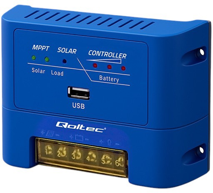 Контролер заряду сонячної батареї Qoltec MPPT 15 A для живлення споживачів постійного струму та заряджання акумуляторів 12 В / 24 В (5901878536668) - зображення 1