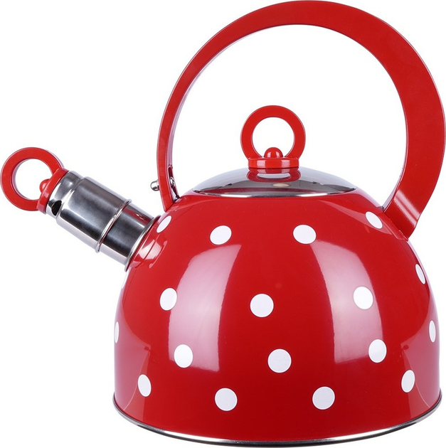 Czajnik Orion z gwizdkiem stalowy Czerwony w grochy 1.5 l (8592381131609) - obraz 1
