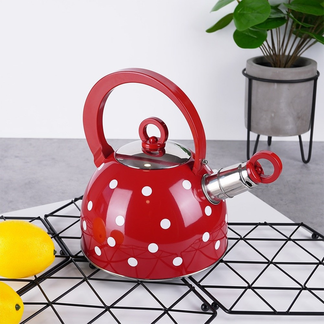 Czajnik Orion z gwizdkiem stalowy Czerwony w grochy 1.5 l (8592381131609) - obraz 9