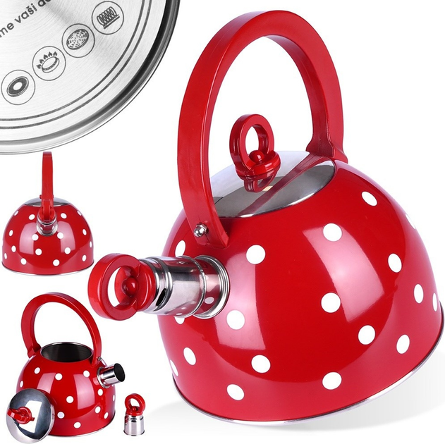 Czajnik Orion z gwizdkiem stalowy Czerwony w grochy 1.5 l (8592381131609) - obraz 13