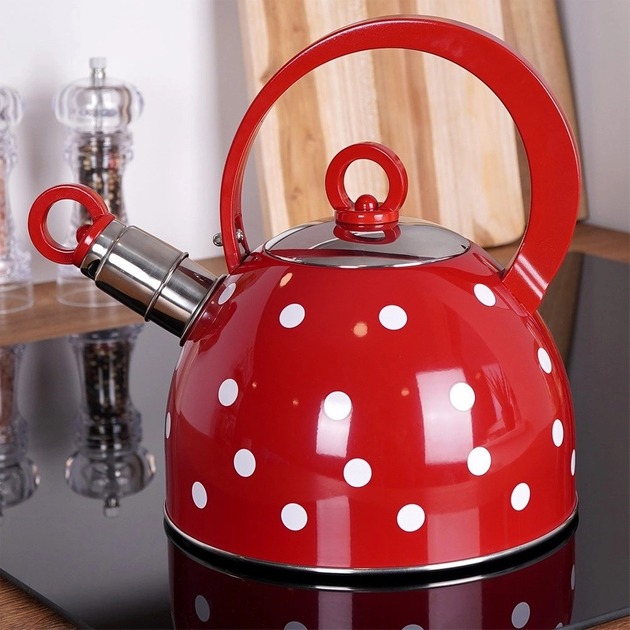 Czajnik Orion z gwizdkiem stalowy Czerwony w grochy 1.5 l (8592381131609) - obraz 15