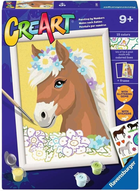 Malowanie po numerach Ravensburger Creart dla dzieci: Konik z krysztalkami 18 x 24 cm (4005556239801) - obraz 1