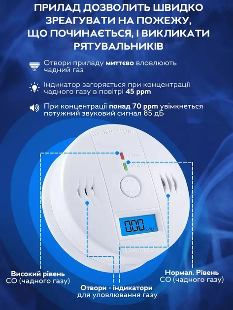 Датчик утечки угарного газа, детектор СО со звуковой сигнализацией - изображение 6