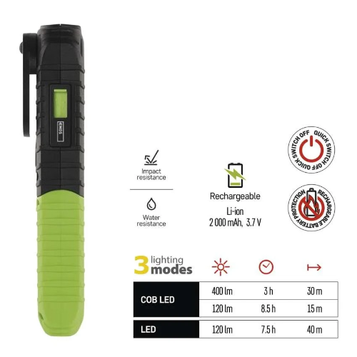 Ліхтар LED EMOS P4531, до 8.5 годин роботи, 400 лм, IP43, акумулятор 2000 мА·год - Фото 4 Ліхтар LED EMOS P4531, до 8.5 годин роботи, 400 лм, IP43, акумулятор 2000 мА·год - зображення 4