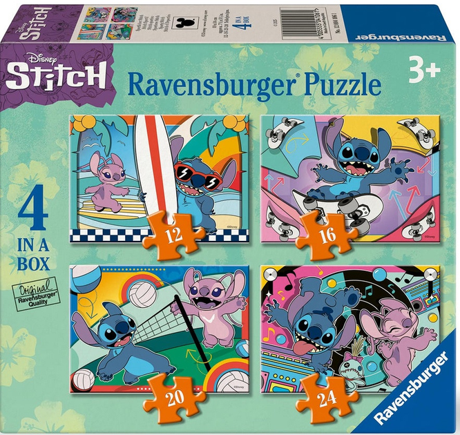 Zestaw puzzli Ravensburger Disney Stitch 4 w 1 12 + 16 + 20 + 24 elementów 12004106 (4005555041061) - obraz 1