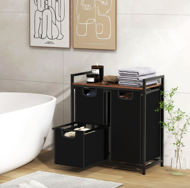 Кошик для білизни Costway Nordi 58 л в стилі Loft чорний - зображення 2