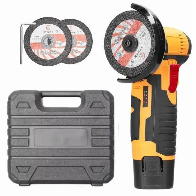 Болгарка аккумуляторная Lithium Electric Tool с 2 АКБ 12V 2.0Ah 2 диска75 мм в кейсе Желтый - изображение 5