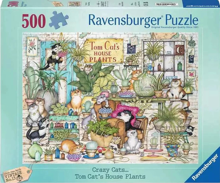Пазл Ravensburger Crazy Cats Tom Cat’s House Plants 500 елементів 12000695 (4005555006954) - зображення 1