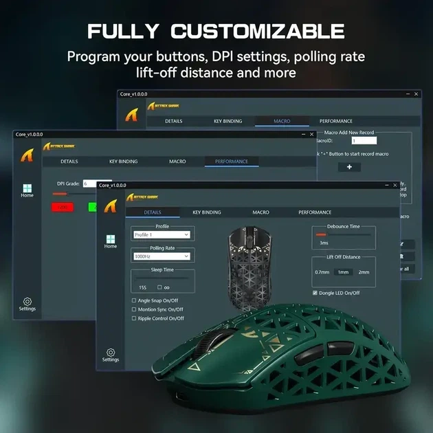 Игровая мышь ATTACK SHARK R5 Ultra Green (PAW3950MAX, 8000 Гц, 39 г, 2.4G/Bluetooth/USB-C) - изображение 3
