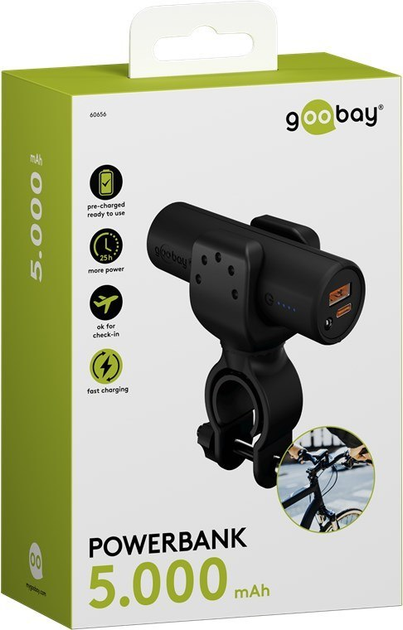 Powerbank Gooby LED QC PD na rower 5000 mAh 18W Black (4040849606564) - obraz 5