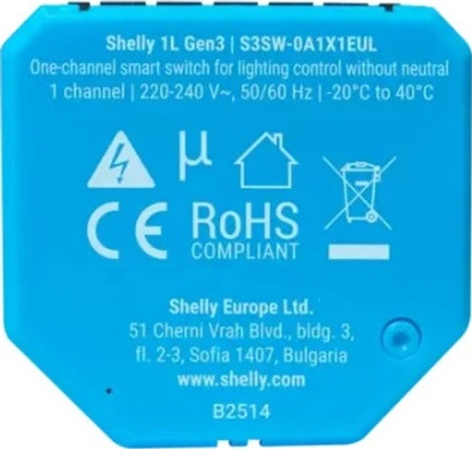 Sterownik oświetlenia Shelly 1L Gen3 (3800235261637) - obraz 3