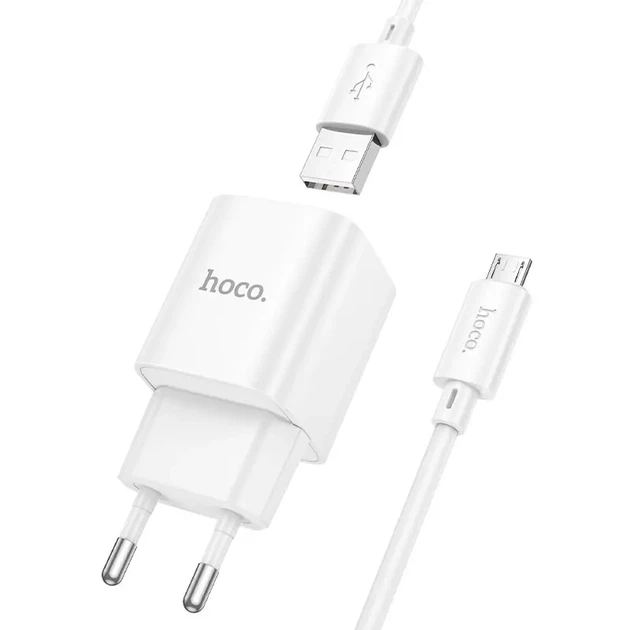 Зарядне HOCO C145A QC3.0 18W 1xUSB, з кабилем MicroUSB, біле - Фото 8 Зарядне HOCO C145A QC3.0 18W 1xUSB, з кабилем MicroUSB, біле - зображення 8