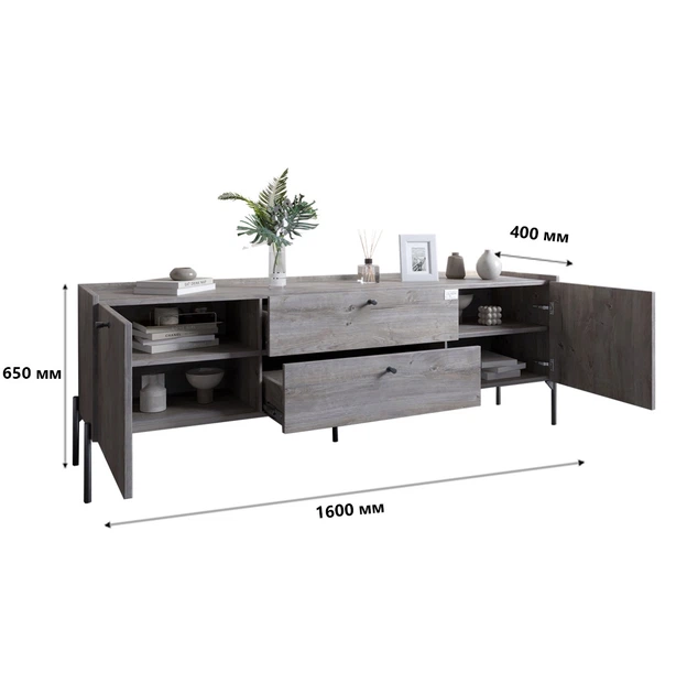 Тумба под телевизор с ящиками LION Wood с золотыми ножками 180x50x40 см Нимфея Альба (белый) (LION-043118) - изображение 3