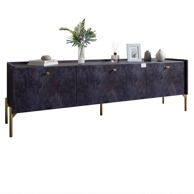 Тумба под телевизор на 3 ящика LION Wood с золотыми ножками 160x40x65 см Бетон темный (LION-042989) - изображение 2