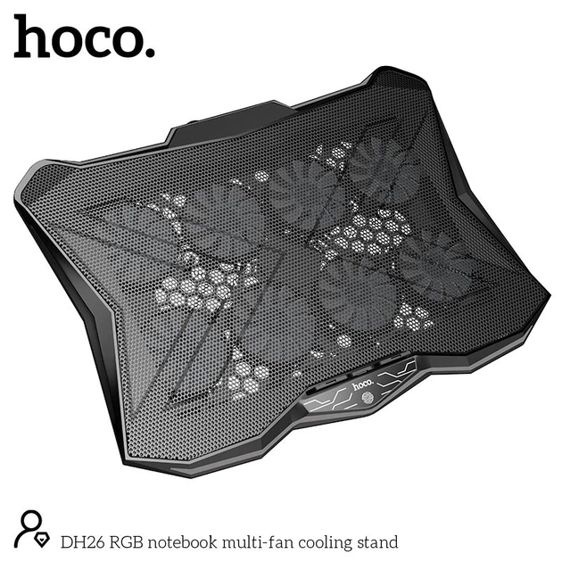 Куллер для Ноутбука HOCO RGB notebook multi-fan cooling stand DH26 |10RGB Mode, 8 fans, 2USB, 17"| - Фото 4 Куллер для Ноутбука HOCO RGB notebook multi-fan cooling stand DH26 |10RGB Mode, 8 fans, 2USB, 17"| - изображение 4
