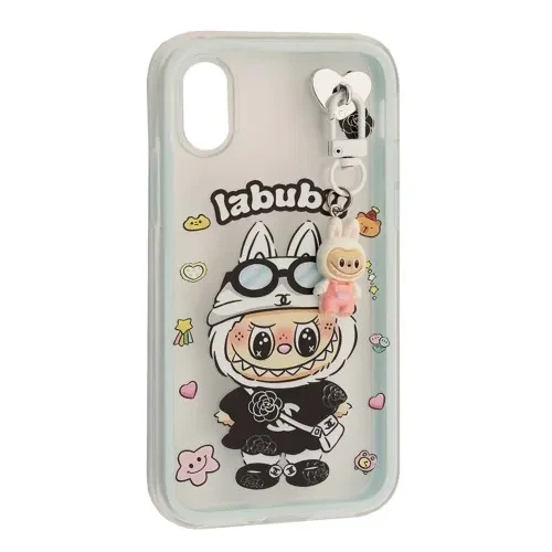 Чохол LABUBU Liquid Silicone протиударний для iPhone X/XS Mint з брелоком - зображення 3