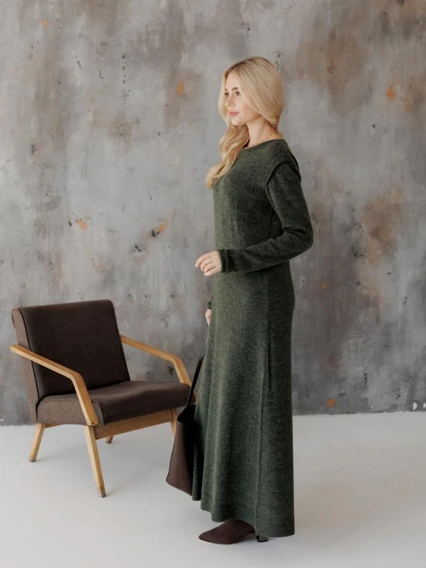 Платье длинное вязаное осеннее женское ARTKNIT Николь L Темно-зеленое (2251948766017) - Фото 4 Платье длинное вязаное осеннее женское ARTKNIT Николь L Темно-зеленое (2251948766017) - изображение 4