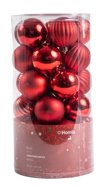 Zestaw bombek HOMLA 713453 RIJA 6 cm czerwone 30 szt (5906496713453) - obraz 1