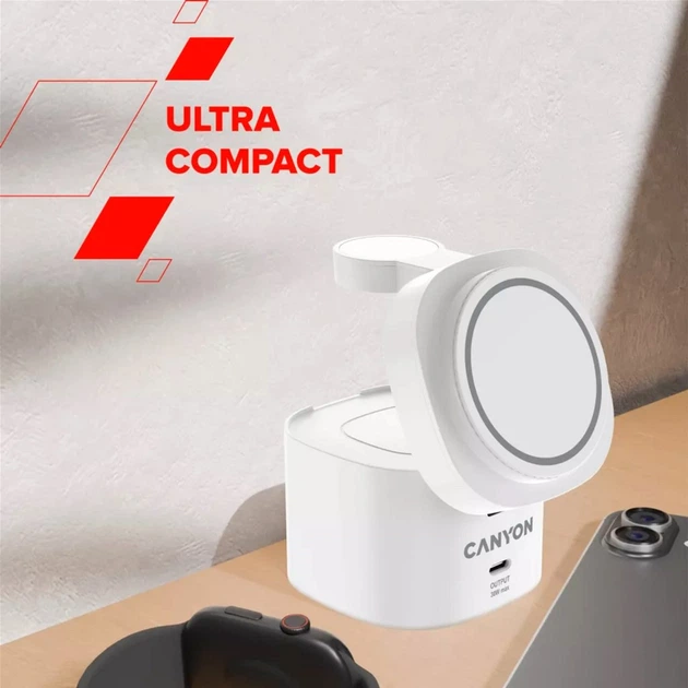 Бездротова зарядна підставка Canyon OnCharge 405 White 4-в-1 (CNS-WCS405W) - зображення 9