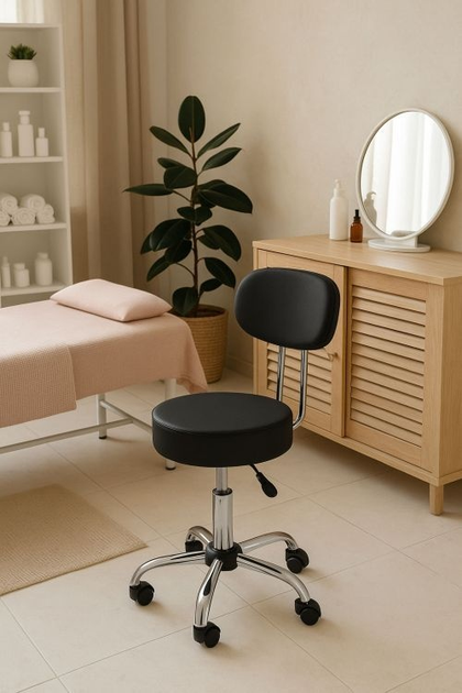 Stołek obrotowy medyczny ModernHome by Multistore BC009-BC z oparciem regulowany Czarny (5905817007516) - obraz 9