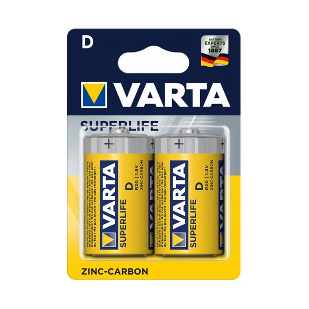 Батарейка Varta Superlife D R20 1.5V Zinc-Carbon Yellow - Фото 2 Батарейка Varta Superlife D R20 1.5V Zinc-Carbon Yellow - изображение 2