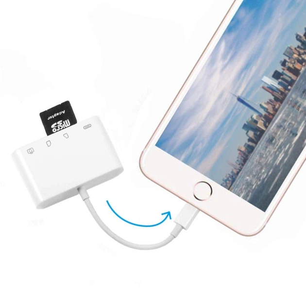 Адаптер OTG перехідник картрідер для iPhone / iPad NK-108L 4 in 1 Lightning / TF / SD / USB, White - Фото 4 Адаптер OTG перехідник картрідер для iPhone / iPad NK-108L 4 in 1 Lightning / TF / SD / USB, White - зображення 4